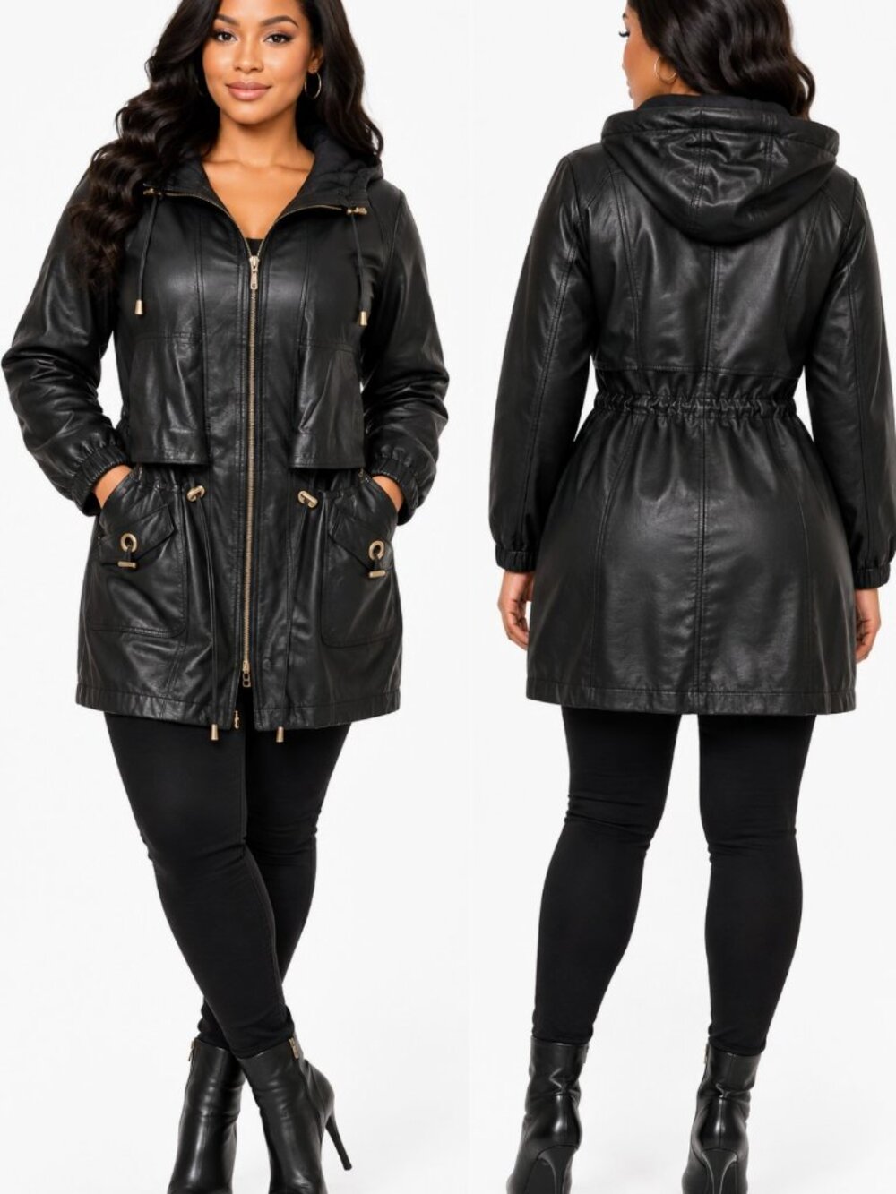 Vintage Classic Marco Morani Women's Genuine Leather Hooded Jacket Size Large.